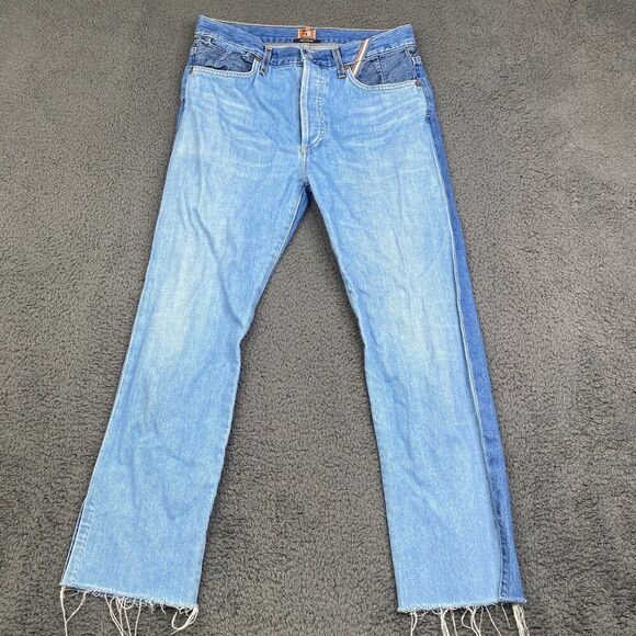 Jean Atelier Womens High Rise Button Fly Raw Hem Two Tone Denim Size 29 - Picture 1 of 14